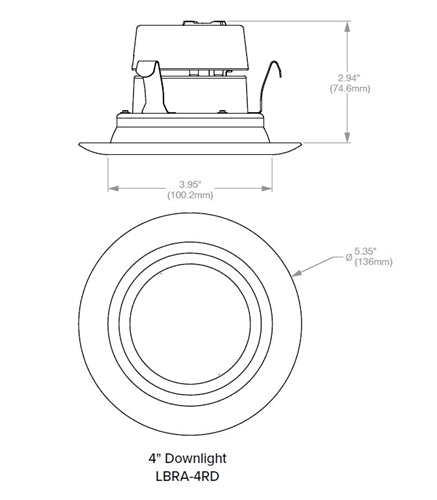 Prescolite LBRA-4RD-T-07L-CS9-BL 4" LED Round Downlight Module, Trim Module, 700 Lumens, 120-277V, Switchable CCT (2700K/3000K/3500K/4000K/5000K), White Color