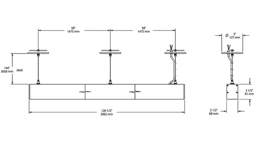 RAB BOA10P-50D10-40YN-B 50W LED 10 ft Suspended Pendant Linear Slot Light, No Photocell, 3500K, 3754 Lumens, 82 CRI, 120-277V, 40 Degree Reflector, Dimmable, Not DLC Listed, Black Finish