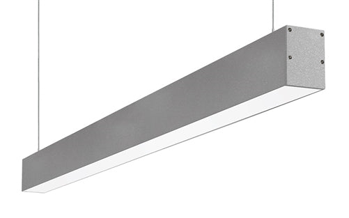 RAB BOA4P-40D10-40YN-S 40W LED 4 ft Suspended Pendant Linear Slot Light, 3500K, No Photocell, 2744 Lumens, 84 CRI, 120-277V, 40 Degree Reflector, Dimmable, Not DLC Listed, Silver Finish