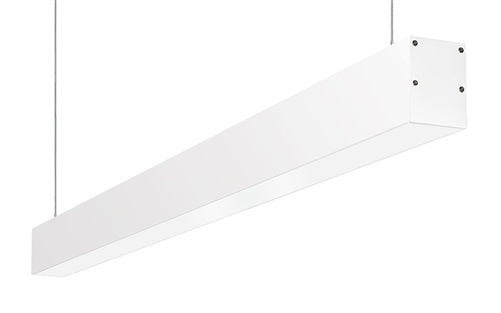 RAB BOA4P-40D10-40YN-W 40W LED 4 ft Suspended Pendant Linear Slot Light, 3500K, No Photocell, 2744 Lumens, 84 CRI, 120-277V, 40 Degree Reflector, Dimmable, Not DLC Listed, White Finish