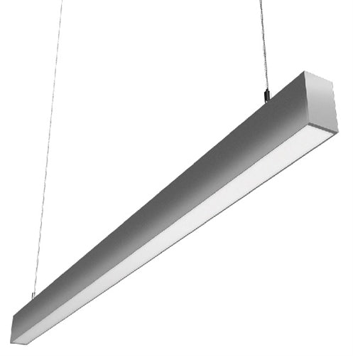 RAB BOA4PS Field Adjustable Light Output (20W default) LED 4 ft Suspended Pendant Linear Light, Color Temperature Selectable, 90 CRI, 120-277V, Dimmable, Silver Finish