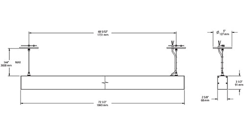 RAB BOA6P-30D10-40Y-S 30W LED 6 ft Suspended Pendant Linear Slot Light, No Photocell, 3000K (Warm), 2168 Lumens, 86 CRI, 120-277V, 40 Degree Reflector, Dimmable, Not DLC Listed, Silver Finish