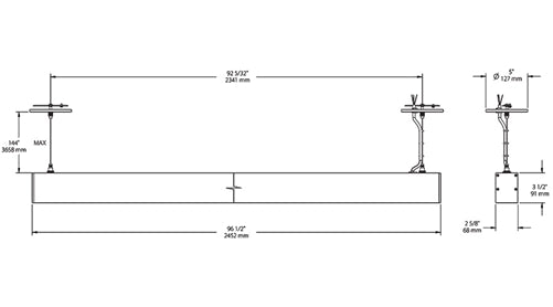 RAB BOA8P-80D10-40N-S 80W LED 8 ft Suspended Pendant Linear Slot Light, No Photocell, 4000K (Neutral), 5738 Lumens, 84 CRI, 120-277V, 40 Degree Reflector, Dimmable, Not DLC Listed, Silver Finish
