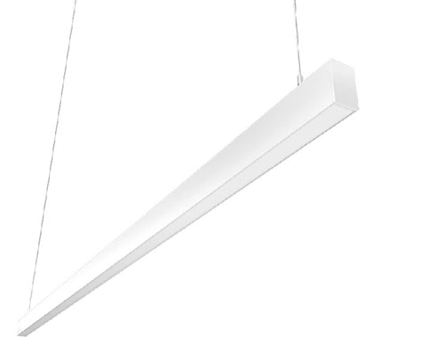 RAB BOA8PW Field Adjustable Light Output (80W default) LED 8 ft Suspended Pendant Linear Light, Color Temperature Selectable, 90 CRI, 120-277V, Dimmable, White Finish