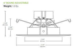 RAB DLED6AR14YY 14W 6" LED Round Retrofit Downlight, Adjustable Head, 2700K Color Temperature