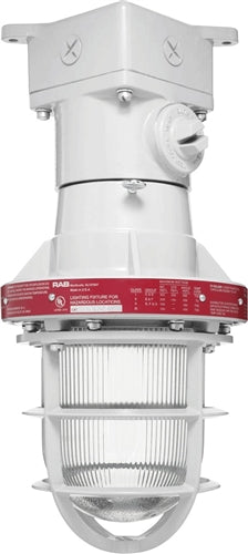 RAB EX124T 300W Explosionproof Ceiling Fixture with Die Cast Guard, 8 Hub Count, 1/2" H Hub Size, Silver Gray Finish