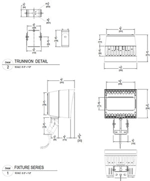 RAB EZLED78TYB44W/PC2 78W Trunnion Mount LED Spotlight, 3000K (Warm), 5467 Lumens, 80 CRI, 277V Button Photocell, 4H x 4V Beam Distribution, White Finish