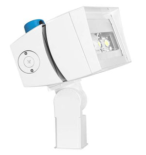 RAB FFLED120SFYW/D10/PCT 120W LED Floodlight, Slipfitter Mount, 120-277V Twistlock Photocell, 3000K (Warm), 15838 Lumens, 72 CRI, 120-277V, 7H x 6V Beam Distribution, Dimmable, DLC Premium Listed, Standard Operation, White Finish