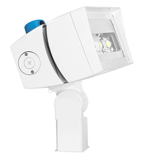RAB FFLED120TYW/D10/PCT 120W LED Floodlight, Trunnion Mount, 120-277V Twistlock Photocell, 3000K (Warm), 15838 Lumens, 72 CRI, 120-277V, 7H x 6V Beam Distribution, Dimmable, DLC Premium Listed, Standard Operation, White Finish