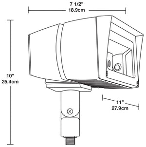 RAB FFLED80NB55/D10/PC2 80W Arm Mount LED Floodlight, 277V Button Photocell, 4000K (Neutral), 7572 Lumens, 71 CRI, 208-277V, 5H x 5V Beam Distribution, Dimmable Operation, DLC Listed, Bronze Finish