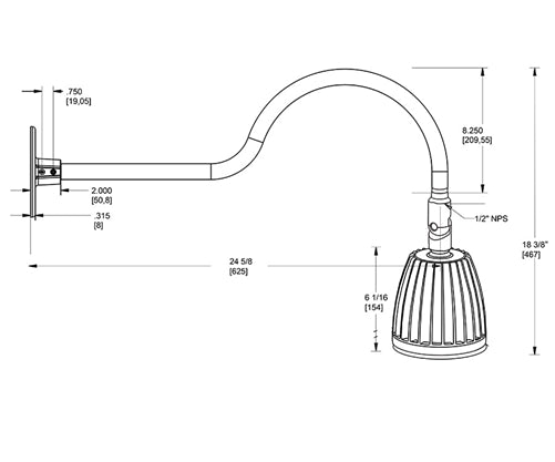 RAB GN1LED13NA 13W LED Gooseneck No Shade with 24" Goose Arm, 4000K (Neutral), Flood Reflector, Bronze Finish