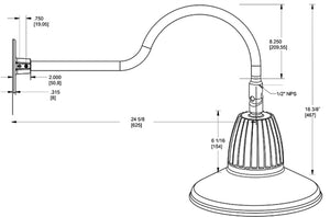 RAB GN1LED13NST11I 13W LED Gooseneck Straight Shade with 24" Goose Arm, 4000K (Neutral), Flood Reflector, 11" Straight Shade, Ivory Finish