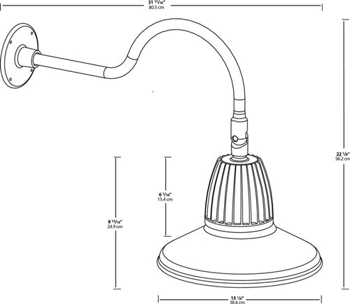 RAB GN1LED13YSSTB 13W LED Gooseneck Straight Shade with 24" Goose Arm, 3000K (Warm), Spot Reflector, 15" Straight Shade, Black Finish