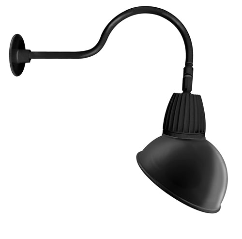 RAB GN1LED26YADB 26W LED Gooseneck Dome Shade with 24" Goose Arm, 3000K Color Temperature (Warm), Flood Reflector, 15" Angled Dome Shade, Black Finish
