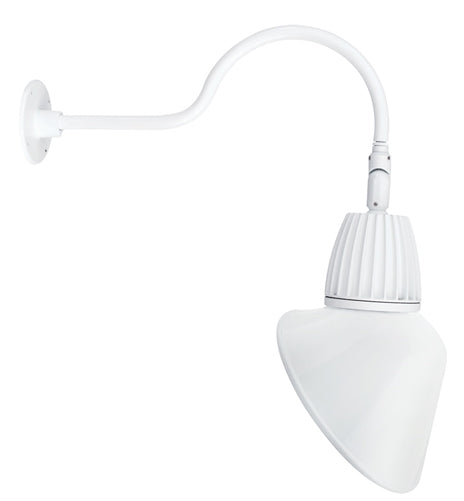 RAB GN1LED26YSACW 26W LED Gooseneck Cone Shade with 24" Goose Arm, 3000K Color Temperature (Warm), Spot Reflector, 15" Angled Cone Shade, White Finish
