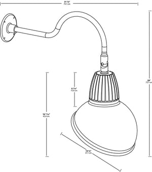RAB GN1LED26YSADR 26W LED Gooseneck Dome Shade with 24" Goose Arm, 3000K Color Temperature (Warm), Spot Reflector, 15" Angled Dome Shade, Red Finish