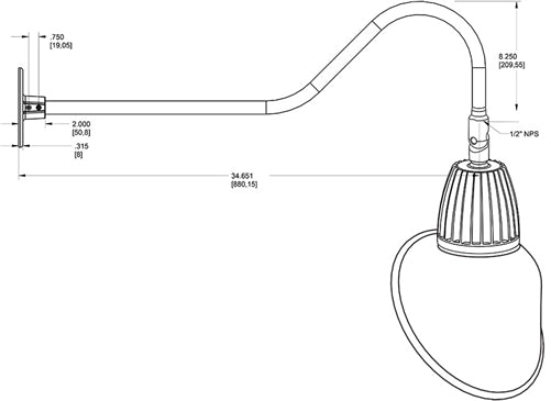 RAB GN2LED26YSACBWN 26W LED Gooseneck Cone Shade with 35" Goose Arm, 3000K Color Temperature (Warm), Spot Reflector, 15" Angled Cone Shade, Brown Finish