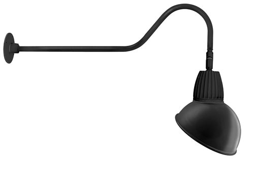 RAB GN2LED26YSADB 26W LED Gooseneck Dome Shade with 35" Goose Arm, 3000K (Warm), Spot Reflector, 15" Angled Dome Shade, Black Finish