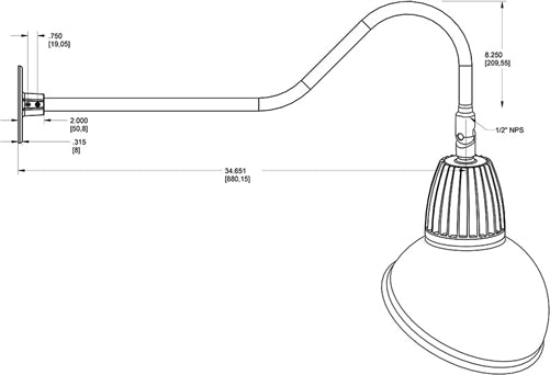 RAB GN2LED26YSADBWN 26W LED Gooseneck Dome Shade with 35" Goose Arm, 3000K (Warm), Spot Reflector, 15" Angled Dome Shade, Brown Finish