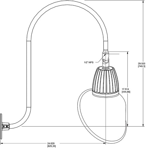 RAB GN3LED13YACYL 13W LED Gooseneck Cone Shade with Upcurve 30" High, 25" from Wall Goose Arm, 3000K Color Temperature (Warm), Flood Reflector, 15" Angled Cone Shade, Yellow Finish