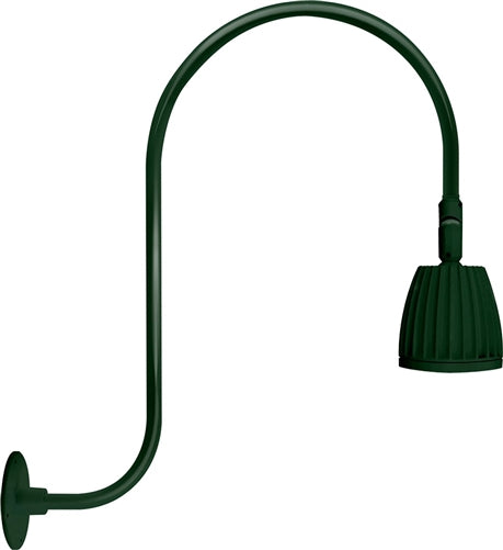 RAB RAB-GN3LED13YG 13W LED Gooseneck No Shade with Upcurve 30" High, 25" from Wall Goose Arm 3000K (Warm), Flood Reflector, Hunter Green Finish
