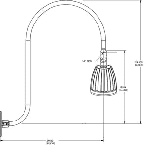 RAB RAB-GN3LED13YSR 13W LED Gooseneck No Shade with Upcurve 30" High, 25" from Wall Goose Arm 3000K (Warm), Spot Reflector, Red Finish