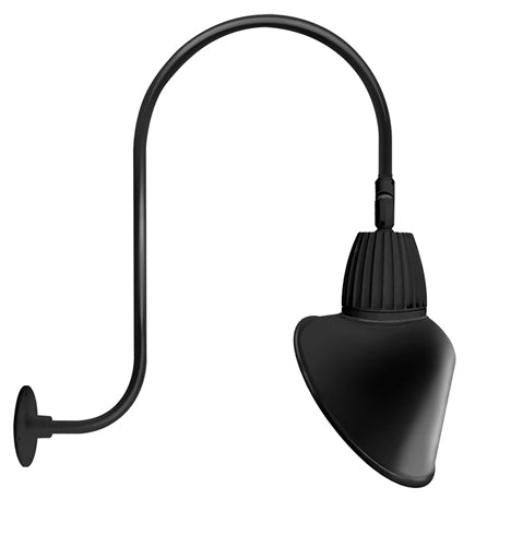 RAB GN3LED26NSACB 26W LED Gooseneck Cone Shade with Upcurve 30" High, 25" from Wall Goose Arm, 4000K Color Temperature (Neutral), Spot Reflector, 15" Angled Cone Shade, Black Finish