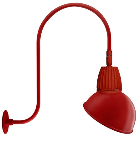 RAB GN3LED26YADR 26W LED Gooseneck Dome Shade with Upcurve 30" High, 25" from Wall Goose Arm, 3000K (Warm), Flood Reflector, 15" Angled Dome Shade, Red Finish