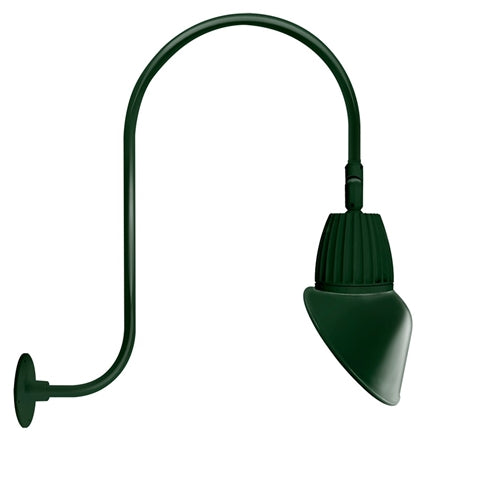 RAB GN3LED26YRAC11G 26W LED Gooseneck Cone Shade with Upcurve 30" High, 25" from Wall Goose Arm, 3000K Color Temperature (Warm), Rectangular Reflector, 11" Angled Cone Shade, Hunter Green Finish