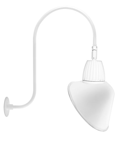 RAB GN3LED26YRACW 26W LED Gooseneck Cone Shade with Upcurve 30" High, 25" from Wall Goose Arm, 3000K Color Temperature (Warm), Rectangular Reflector, 15" Angled Cone Shade, White Finish