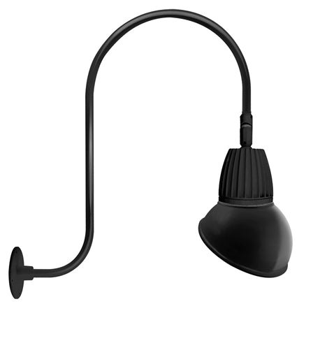 RAB GN3LED26YRAD11B 26W LED Gooseneck Dome Shade with Upcurve 30" High, 25" from Wall Goose Arm, 3000K (Warm), Rectangular Reflector, 11" Angled Dome Shade, Black Finish