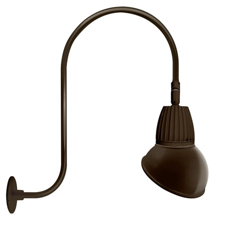 RAB GN3LED26YRAD11BWN 26W LED Gooseneck Dome Shade with Upcurve 30" High, 25" from Wall Goose Arm, 3000K (Warm), Rectangular Reflector, 11" Angled Dome Shade, Brown Finish