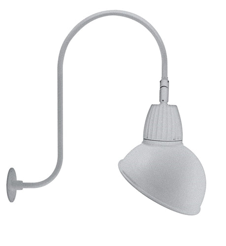 RAB GN3LED26YRADS 26W LED Gooseneck Dome Shade with Upcurve 30" High, 25" from Wall Goose Arm, 3000K (Warm), Rectangular Reflector, 15" Angled Dome Shade, Silver Finish