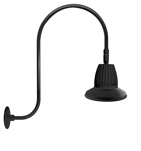 RAB GN3LED26YRST11B 26W LED Gooseneck Straight Shade with Upcurve 30" High, 25" from Wall Goose Arm, 3000K (Warm), Rectangular Reflector, 11" Straight Shade, Black Finish