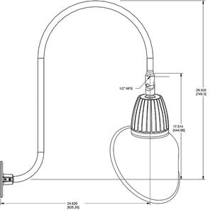 RAB GN3LED26YSACLB 26W LED Gooseneck Cone Shade with Upcurve 30" High, 25" from Wall Goose Arm, 3000K Color Temperature (Warm), Spot Reflector, 15" Angled Cone Shade, Light Blue Finish