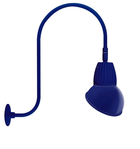 RAB GN3LED26YSAD11BL 26W LED Gooseneck Dome Shade with Upcurve 30" High, 25" from Wall Goose Arm, 3000K (Warm), Spot Reflector, 11" Angled Dome Shade, Royal Blue Finish