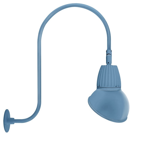 RAB GN3LED26YSAD11LB 26W LED Gooseneck Dome Shade with Upcurve 30" High, 25" from Wall Goose Arm, 3000K (Warm), Spot Reflector, 11" Angled Dome Shade, Light Blue Finish