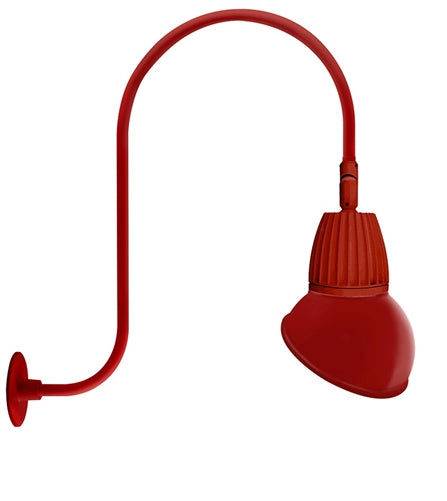 RAB GN3LED26YSAD11R 26W LED Gooseneck Dome Shade with Upcurve 30" High, 25" from Wall Goose Arm, 3000K (Warm), Spot Reflector, 11" Angled Dome Shade, Red Finish