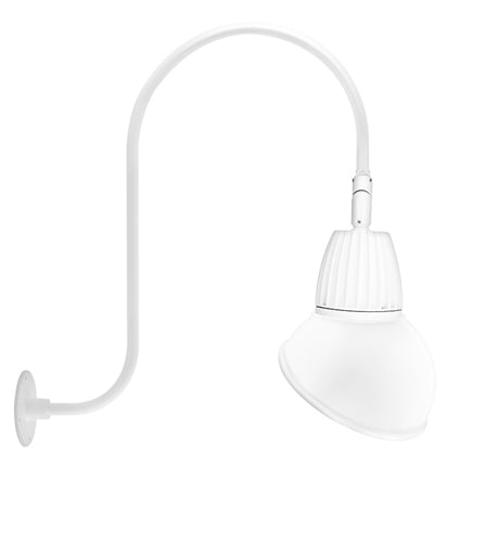 RAB GN3LED26YSAD11W 26W LED Gooseneck Dome Shade with Upcurve 30" High, 25" from Wall Goose Arm, 3000K (Warm), Spot Reflector, 11" Angled Dome Shade, White Finish