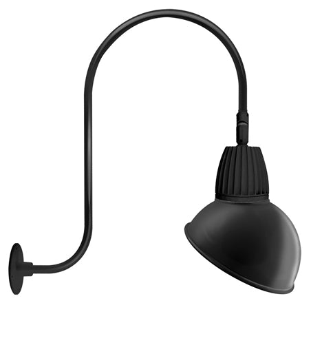 RAB GN3LED26YSADB 26W LED Gooseneck Dome Shade with Upcurve 30" High, 25" from Wall Goose Arm, 3000K (Warm), Spot Reflector, 15" Angled Dome Shade, Black Finish