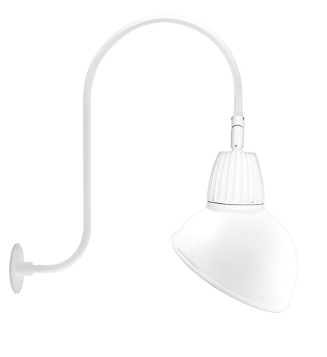 RAB GN3LED26YSADW 26W LED Gooseneck Dome Shade with Upcurve 30" High, 25" from Wall Goose Arm, 3000K (Warm), Spot Reflector, 15" Angled Dome Shade, White Finish