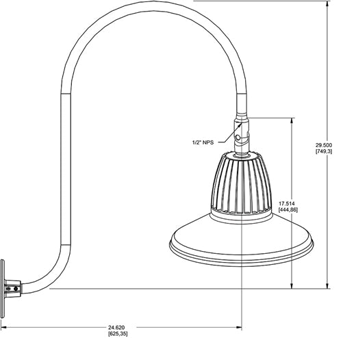 RAB GN3LED26YSTLB 26W LED Gooseneck Straight Shade with Upcurve 30" High, 25" from Wall Goose Arm, 3000K (Warm), Flood Reflector, 15" Straight Shade, Light Blue Finish