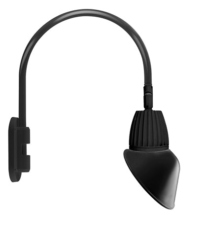 RAB GN4LED13NAC11B 13W LED Gooseneck Cone Shade with Wall 20" High, 19" from Wall Goose Arm, 4000K Color Temperature (Neutral), Flood Reflector, 11" Angled Cone Shade, Black Finish