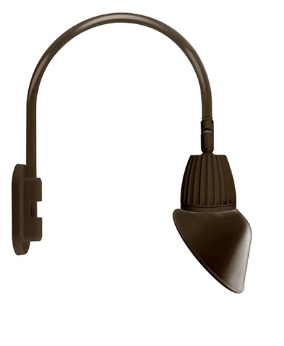 RAB GN4LED13NAC11BWN 13W LED Gooseneck Cone Shade with Wall 20" High, 19" from Wall Goose Arm, 4000K Color Temperature (Neutral), Flood Reflector, 11" Angled Cone Shade, Brown Finish