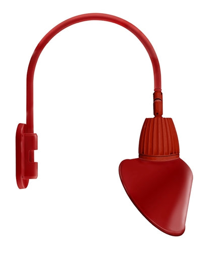 RAB GN4LED26NACR 26W LED Gooseneck Cone Shade with Wall 20" High, 19" from Wall Goose Arm, 4000K Color Temperature (Neutral), Flood Reflector, 15" Angled Cone Shade, Red Finish