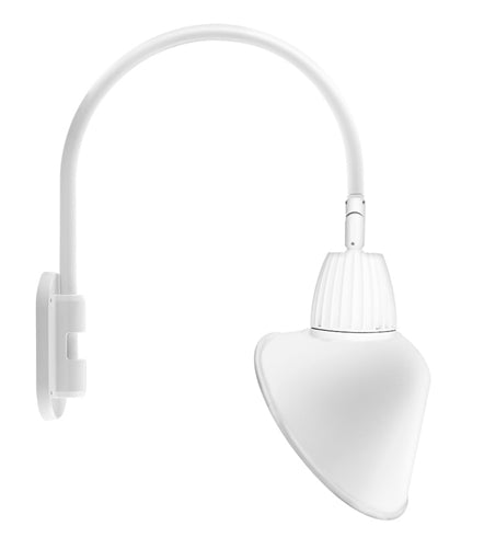RAB GN4LED26NACW 26W LED Gooseneck Cone Shade with Wall 20" High, 19" from Wall Goose Arm, 4000K Color Temperature (Neutral), Flood Reflector, 15" Angled Cone Shade, White Finish