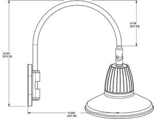 RAB GN4LED26NSST11YL 26W LED Gooseneck Straight Shade with Wall 20" High, 19" from Wall Goose Arm, 4000K (Neutral), Spot Reflector, 11" Straight Shade, Yellow Finish