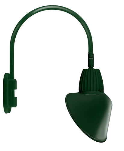 RAB GN4LED26YACG 26W LED Gooseneck Cone Shade with Wall 20" High, 19" from Wall Goose Arm, 3000K Color Temperature (Warm), Flood Reflector, 15" Angled Cone Shade, Hunter Green Finish