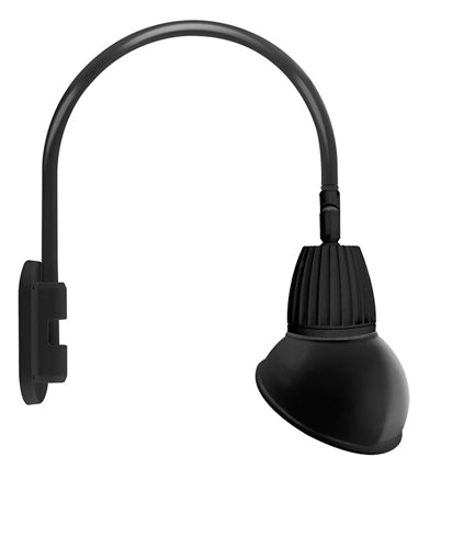 RAB GN4LED26YRAD11B 26W LED Gooseneck Dome Shade with Wall 20" High, 19" from Wall Goose Arm, 3000K (Warm), Rectangular Reflector, 11" Angled Dome Shade, Black Finish