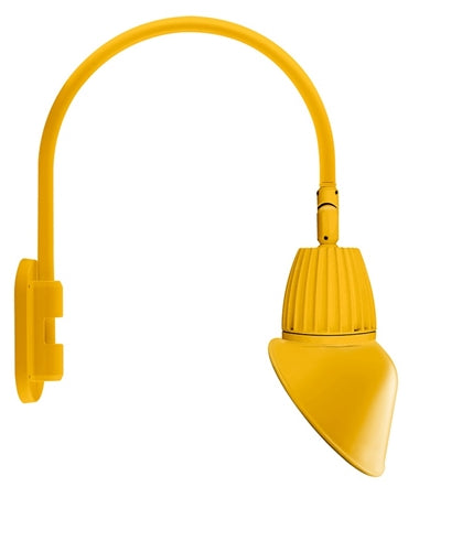 RAB GN4LED26YSAC11YL 26W LED Gooseneck Cone Shade with Wall 20" High, 19" from Wall Goose Arm, 3000K Color Temperature (Warm), Spot Reflector, 11" Angled Cone Shade, Yellow Finish